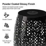 Glitzhome Decorative Garden Stool with Solar Powered Light,18.25" H Metal Outdoor Iron Side Table Coffee End Table Nightstand Decorative Planter Stand for Living Room Front Porch Garden,Black Glitzhome
