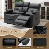 PALLOME Power Loveseat Recliner Sofa with Console, Loveseat Reclining Sofa with Heat & Massage, Home Theater Seating with Lumbar Pillow for Living Room, RV Recliner Loveseat (PU, Dark Gray) PALLOME