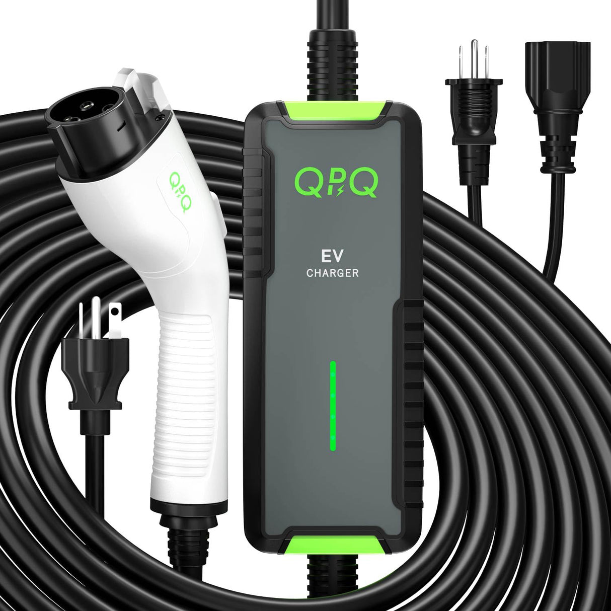 QPQ Level 1-2 EV Charger, 16 Amp 110-240V Portable Electric Car Charger, Electric Vehicle Charging Stations with NEMA 6-20 Plug & NEMA 5-15 Adapter for J1772, Level 2 EV Charger with 21 FT Cable QPQ