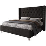 Jocisland Queen Bed Frame Upholstered Bed Wingback Headboard Velvet Tufted Diamond Button/No Box Spring Needed/Easy Assembly/Black Jocisland