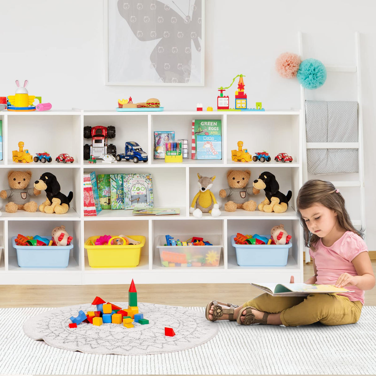 KOTEK 8-Cubby Wooden Kids Bookshelf - Versatile Toy Storage Organizer for Nursery, Playroom, and Classroom KOTEK