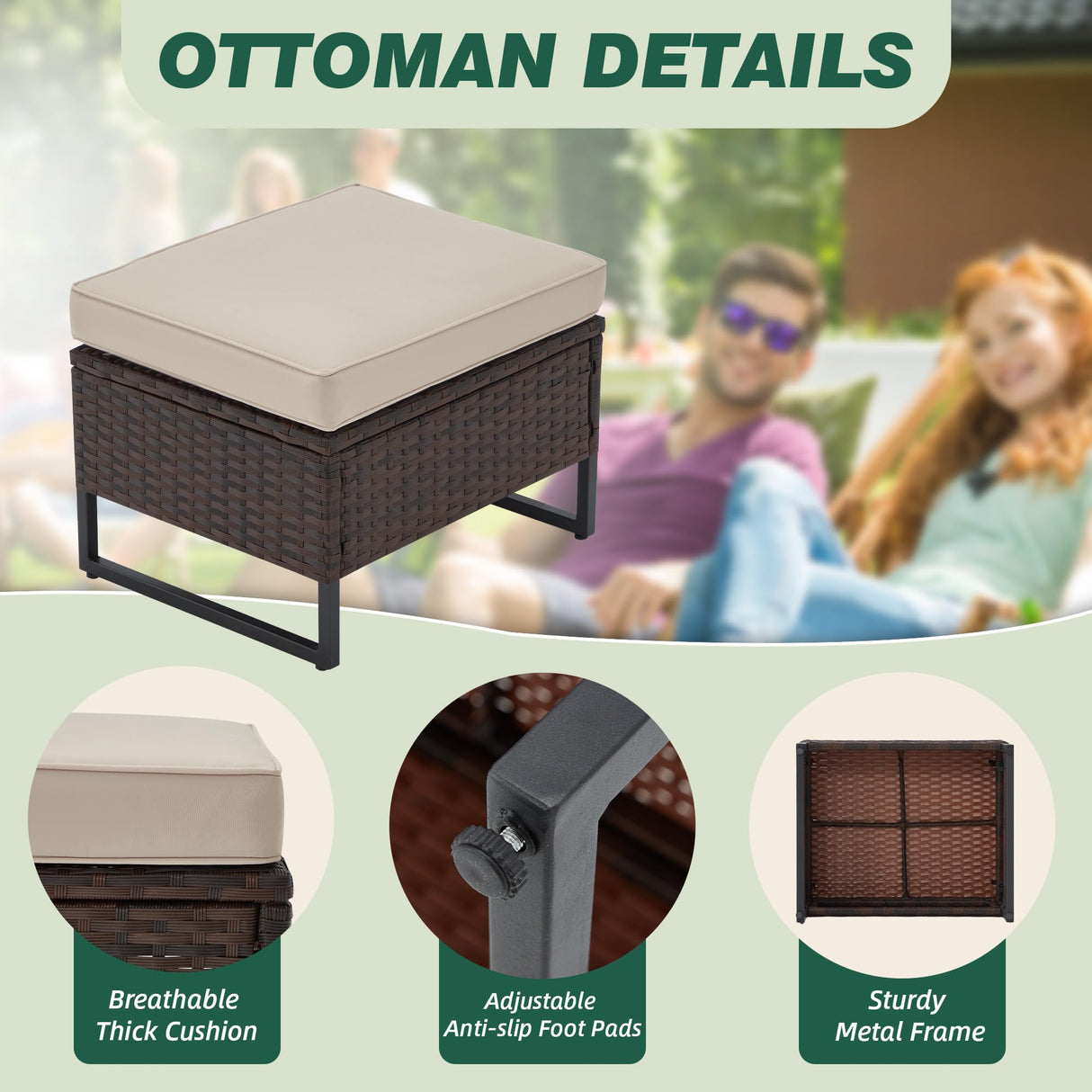 AVAWING 5 Pieces Patio Furniture Set, Wicker Swivel Rocking Chairs with 2 Ottomans and 1 Side Table, Patio Conversation Set w/Waterproof Cushions for Garden, Balcony and Porch, Beige AVAWING