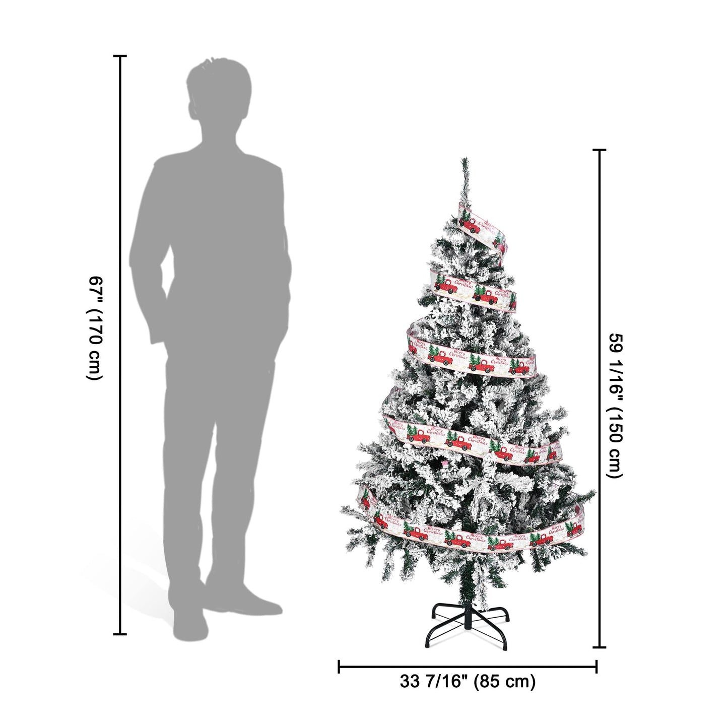 Yescom White Christmas Tree Artificial Pine Tree,5Ft Flocked Xmas Tree,Foldable Hinged,518 Branch Tips for Party Holiday Office Home Decoration