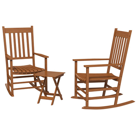 Outsunny Wooden Rocking Chair Set w/Foldable Side Table, Outdoor Rocker Chairs with Curved Armrests, High Back & Slatted Seat for Garden, Balcony, Porch, Supports Up to 352 lbs., Teak Outsunny