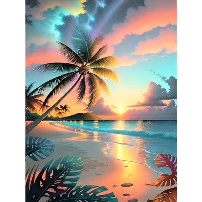 SENQAO Sunset Beach Diamond Painting Kits for Adults, Beach Landscape Diamond Art for Beginners, Round 5D Paint with Diamonds Pictures Gem Art Painting Kits DIY Adult Crafts Kits 12x16inch
