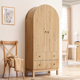 IFGET Fluted Arched Pantry Cabinet, 71" Tall Kitchen Storage Pantry Cabinet with Adjustable Shelves and 2 Large Drawers, Freestanding Morden Versatile Cupboard for Living Room, Bathroom, Natrual IFGET