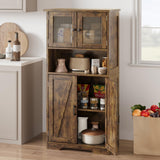 IDEALHOUSE Rustic Brown Freestanding Storage Cabinet with Glass Doors and Adjustable Shelves IDEALHOUSE