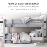 DHP Phoenix Convertible Low Wood Floor Bunk Bed, Stackable and Detachable Bed Frames for Kids, Solid Wood, with Ladder, High Guardrail, Wood Slats, No Boxspring Required, Twin-Over-Twin, Gray DHP
