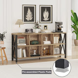 FATORRI 8 Cube Storage Organizer Bookshelf, Rustic Wood Cubby Bookcase, Industrial Horizontal Long Shelf for Living Room (Rustic Oak, 62 Inch) FATORRI