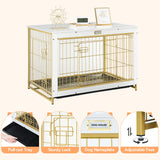 HOOBRO Dog Crate Furniture, 38.6" Large Dog Kennel Indoor, Wooden Dog Crate with Pull-Out Tray, Double Doors Dog House, Modern Side End Table for Small/Medium/Large Dog, White DW982GW03 HOOBRO