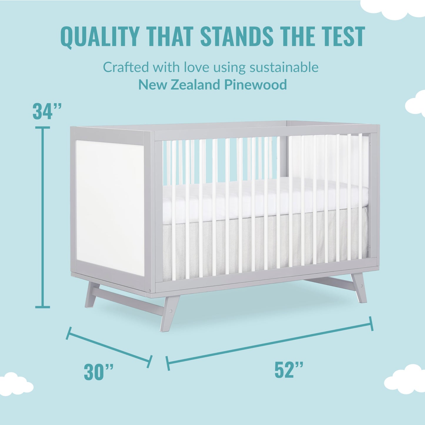 Dream On Me Carter 5-in-1 Full Size Convertible Crib / 3 Mattress Height Settings/JPMA Certified/Made of New Zealand Pinewood/Sturdy Crib Design, Grey & White