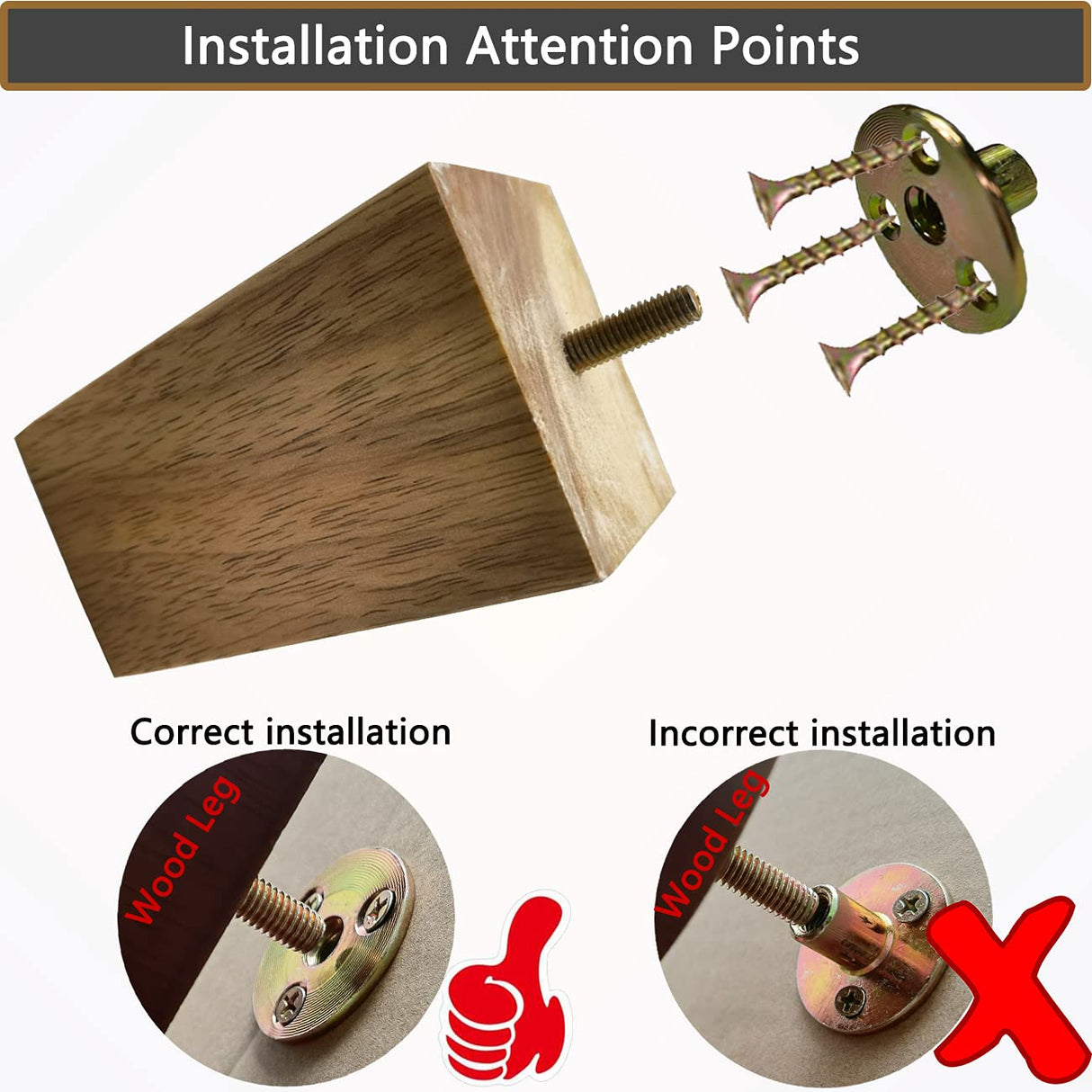 Furniture Legs Sofa Couch Leg Replacement Parts Table Feet Solid Wood Replace Legs 4 inch DIY for Desk Cabinet Bench Dresser Loveseat Chair Ottoman Bookcase Trapezoid Set of 4 (4 inch, Log stain) ANJUREN