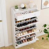 VOWNER Shoe Cabinet with 3 Flip Drawers & 2 Drawers, Freestanding Shoe Storage Cabinet with Adjustable Shelves, Shoe Organizer for Entryway, Hallway, Living Room, White VOWNER