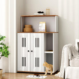 Rovibek Cat Litter Box Enclosure for 2 Cats, Litter Boxes Furniture Hidden with Storage, Cat Litter Cabinet with Scratch Mat, Fit Most of Litter Box, White Rovibek