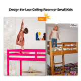 Bonnlo Low Loft Bed Twin Size with Inclined Stairs, Junior Loft Bed with High Guard Rail for Kids/Young Teens/Adults, Solid Wood Low Bunk Bed Twin Size Pink, No Box Spring Required Bonnlo