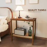 Rattan Side Table Mid Century Modern End Table 2-Tier with Storage Night Stand Narrow Coffee Table Boho Bamboo Living Room Table Bamworld