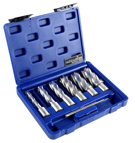 Accusize Industrial Tools Hss Annular Cutter Set, 2'' Cutting Depth, 7/16'' to 1-1/16'' Slugger Cutter, 8 Pcs/Set, HSS2-0000 Accusize Industrial Tools