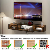 IBUYKE 59" Floating TV Stand Wall Mounted with Power Outlet,Wood Wall Mounted Media Console Shelf,Floating Entertainment Center for Under TV Storage for Living Room Bedroom Office,Rustic Brown WST007H IBUYKE