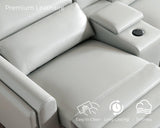 Jocisland Dual Power Recliner, Oversized 5-Seater Sofa with Console, 3 Bluetooth Speakers & Hidden Storage, Modern L Shaped Reclining Couch with 6 Charging Ports - Light Gray Leathaire Jocisland