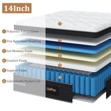 Queen Mattress, 14 Inch Hybrid Mattresses Medium Firm with Extra Lumbar & Shoulder Support, Motion-Isolation Bed in a Box for Pain Relief Deep Sleep Fiberglass Free - No Odor 365 Night Trial UniPon