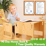 FUNLIO Montessori Weaning Table and Chair Set for Toddlers Age 1-3, Height Adjustable Toddler Table and Chair Set, Cube Kids Table Chair for Reading/Eating/Playing, Easy to Assemble, CPC Certified FUNLIO