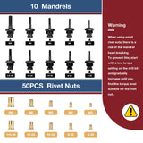 YUZES Rivet Nut Tool Adapter for Cordless Drill Electric- Newly Labor-Saving Rivet Nut Gun Kit with 5 Metric and 5 SAE Mandrels and 50Pcs Assorted Rivet Nuts, Rugged Carrying Case YUZES