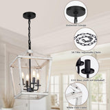 4 Light Rustic Chandelier, Farmhouse Lantern Fixture with Brushed White Oak Cage and Adjustable Chain, E12 Base Geometric Hanging Light Fixture Ceiling lighting for Entryway Kitchen Island, Indoor Use Seaside village
