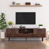 Mid-Century Modern TV Stand for TVs up to 65" Wood TV Console Media Cabinet with Drawer, Sliding Door Storage Cabinet, Open Shelf Home Entertainment Center for Living Room and Bedroom, Brown 59" Alohappy