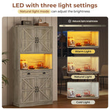 UPOSOJA Farmhouse Kitchen Pantry Cabinet with Operation Table, 72.6" Storage Cabinet with LED Lights and Power Strip, Adjustable Shelves for Dining Room, Bathroom, Living Room (Gray) UPOSOJA