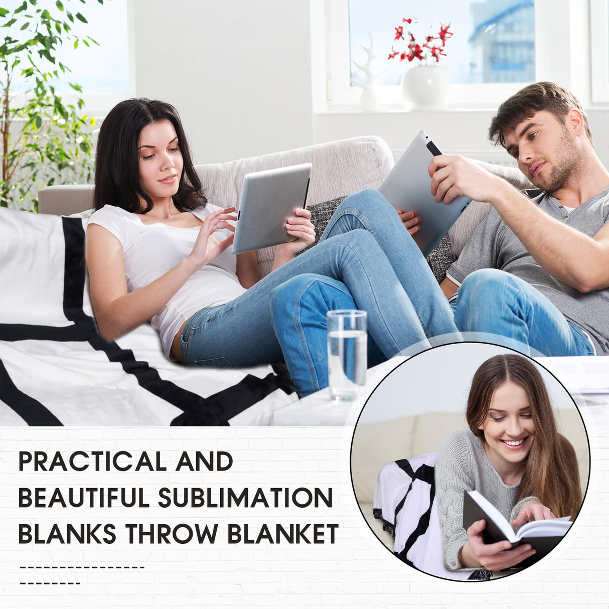 Kinlop 3 Pcs 40 x 60 Inch Sublimation Blanks Throw Blanket with Printable Sublimation Blankets for Heat Press with Tassel Fuzzy Picture Photo Blanket for DIY Sofa Couch Bed Home(9 Panel) Kinlop