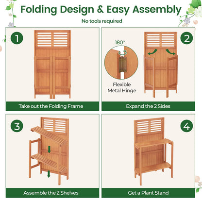 Giantex Folding Potting Bench, 2-Tier Gardening Workstation w/Storage Shelves, Wood Outdoor Potting Table for Garden, Yard, Balcony, Easy Assembly, Natural - WoodArtSupply