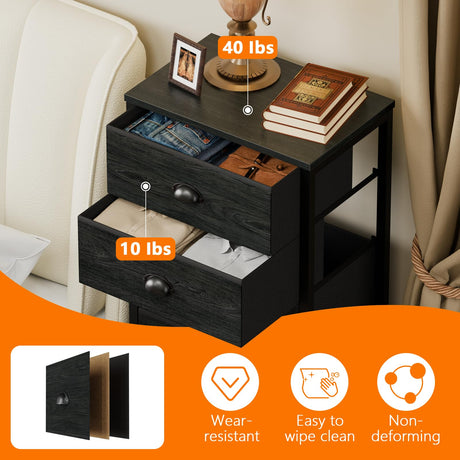 Furnulem Bedroom Dresser, Tall Dressers & Chests of Drawers with 7 Fabric Bins, Black Dresser Organizer in Closet,Dorm,Living Room,Nursery,Hallyway-Storage Tower Unit Sturdy Steel Frame, Black Oak Furnulem