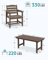 SERWALL 8-Piece Patio Dining Sets with 15FT Double Side Patio Umbrella, Outdoor HDPE Dining Furniture Set with Umbrella Hole Cut-Out Table and 6 Chairs, Coffee（Umbreall Base not Included） SERWALL