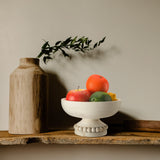 Amyhill Distressed Beaded Wood Pedestal Bowl Decorative Wooden Beaded Bowl Wood Pedestal Bowl Beaded Serving Bowl for Farmhouse Kitchen Decor (White) Amyhill