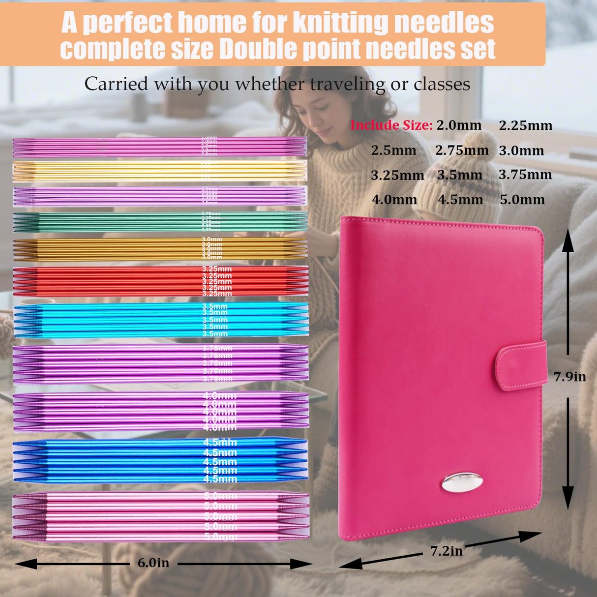 Mdoker 55pcs Double Point Knitting Needles Set Aluminum Knitting Needle 11 Size 2.0mm-5.0mm,6-inch Length Knitting Kits for Handmade Creative DIY Knitting Yarn Projects(Red) Mdoker