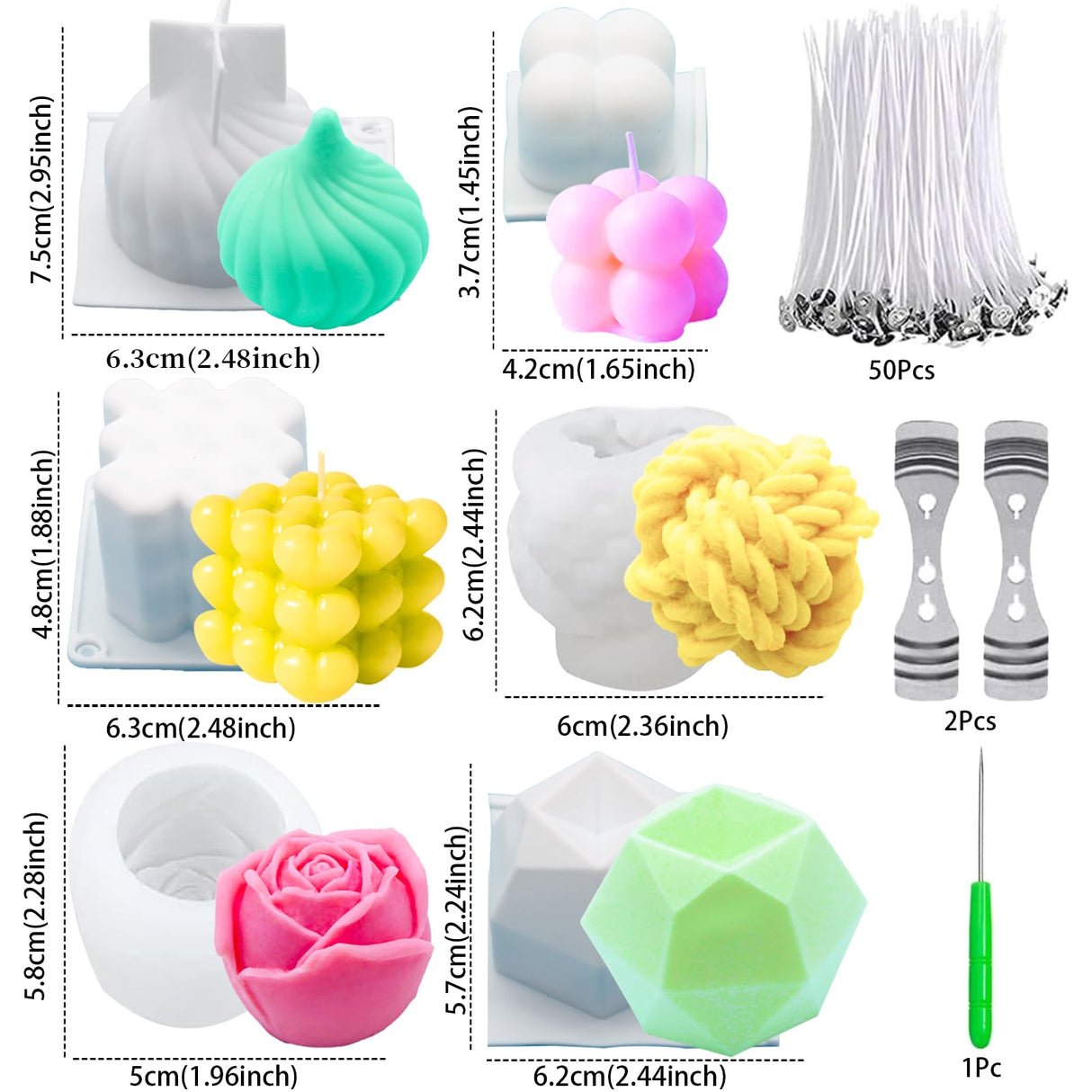 JOJOPLAY Silicone Candle Molds Big Set for Candle Making with Candle Wicks, 6Pcs 3D Resin Mold for Wax Candle Soap Silicone Mold DIY Scented Candle JOJOPLAY