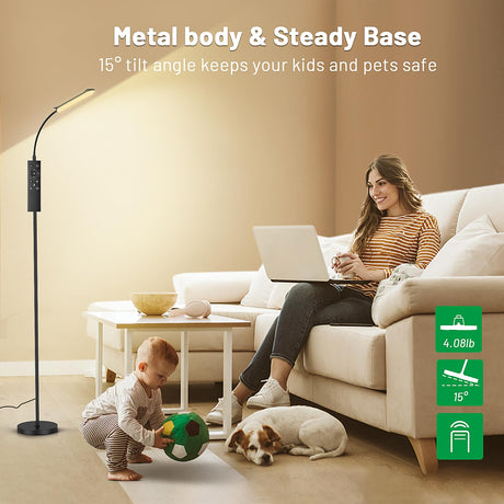 Yikuneng Dimmable LED Floor Lamp, Super Bright Reading Lamps Floor Standing lamp with Remote & Touch Control, Stepless Dimming & 2700K-6500K Color Temperature, for Living Room Bedroom Office, Black Yikuneng