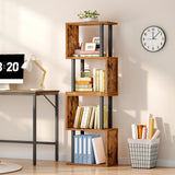 HOOBRO 5-Tier Bookshelf, S-Shaped Geometric Bookcase, Modern Display Shelf, Wooden and Metal Decorative Divider Rack, 2-in-1 Folding Bookshelf for Office, Living Room, Rustic Brown and Black BF20SJ01 HOOBRO