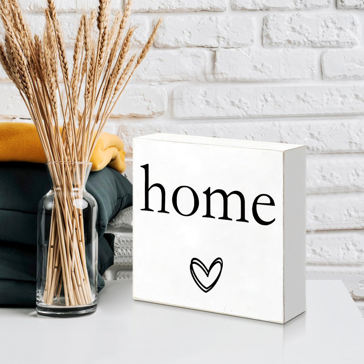 KENTUOK Home Cute White Wooden Box Square Sign, House Bathroom Bedroom Wood Box Sign for Home Living Room Shelf - Rustic Desk Décor, Table Decoration 5 x 5 Inch KENTUOK