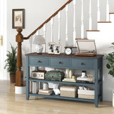Giantex 50" Farmhouse Entryway Table, Narrow Console Table w/ 3 Storage Drawers & 2 Open Shelves, Wooden Behind Couch Side Table, Long Sofa Table for Living Room, Hallway, Entry Table, Blue & Espresso Giantex