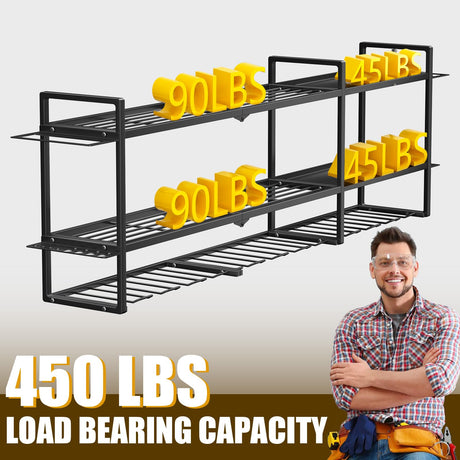 BILIONE 49'' W Extra Large Power Tool Organizer Wall Mount, 12 Drill Holders 3 Layers Heavy Duty Cordless Tool Rack, Load 450 LBS Storage Shelf for Garage, Workshop, Workbench, Gifts for Men Husband BILIONE