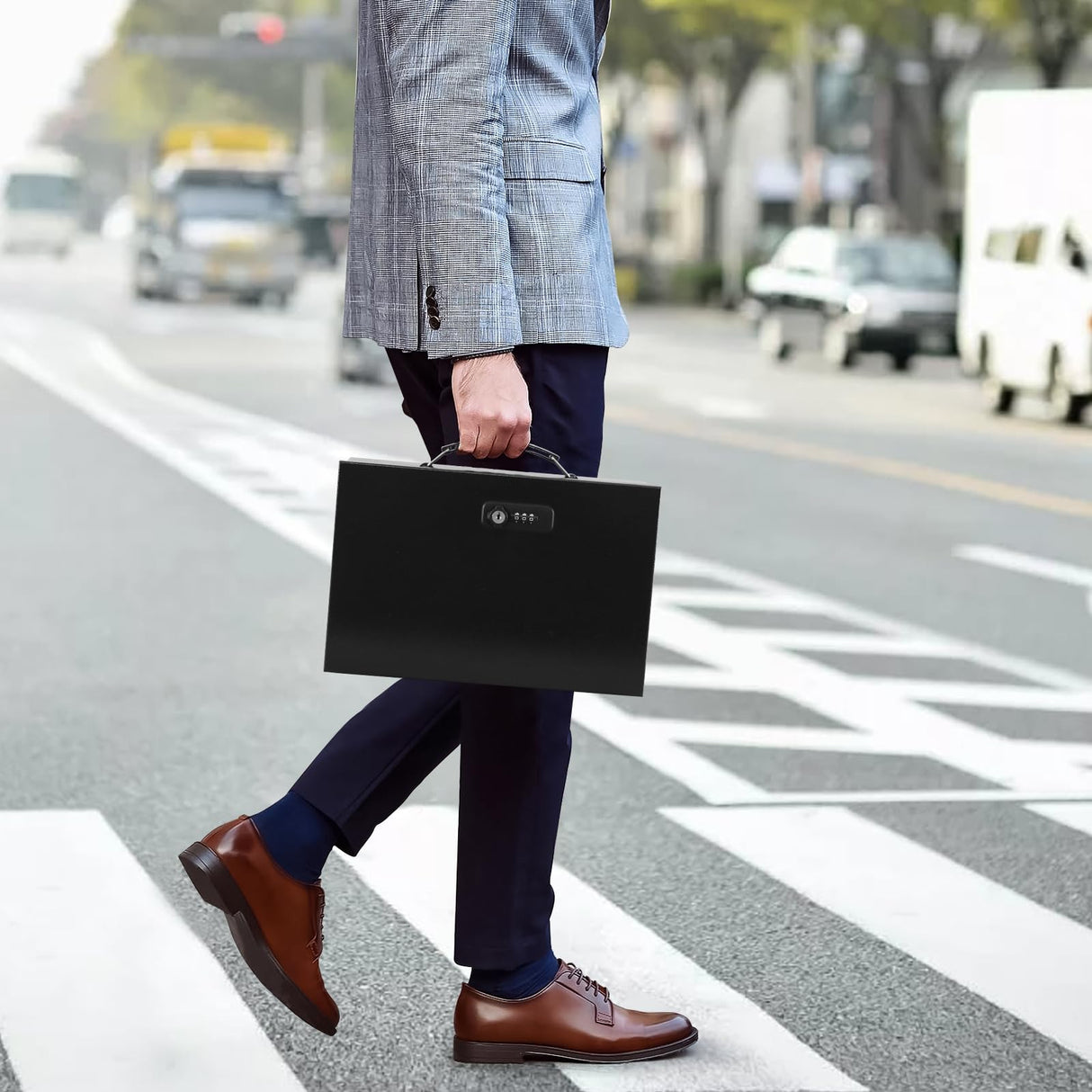 KYODOLED Fireproof Lock Box for Documents, Dual Combination and Key Lock Security with Carrying Handle, Metal Strong Safe Box to Keep Personal Items,Documents, Exterior 12.8" x 8.4" x 4.5", Black KYODOLED