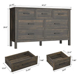 BAZELOR Farmhouse 7 Drawers Dresser for Bedroom, Wood Rustic Wide Chest with Natural Texture, Farmhouse Chest of Drawers for Bedroom, Hallway, Entryway, Dark Brown BAZELOR