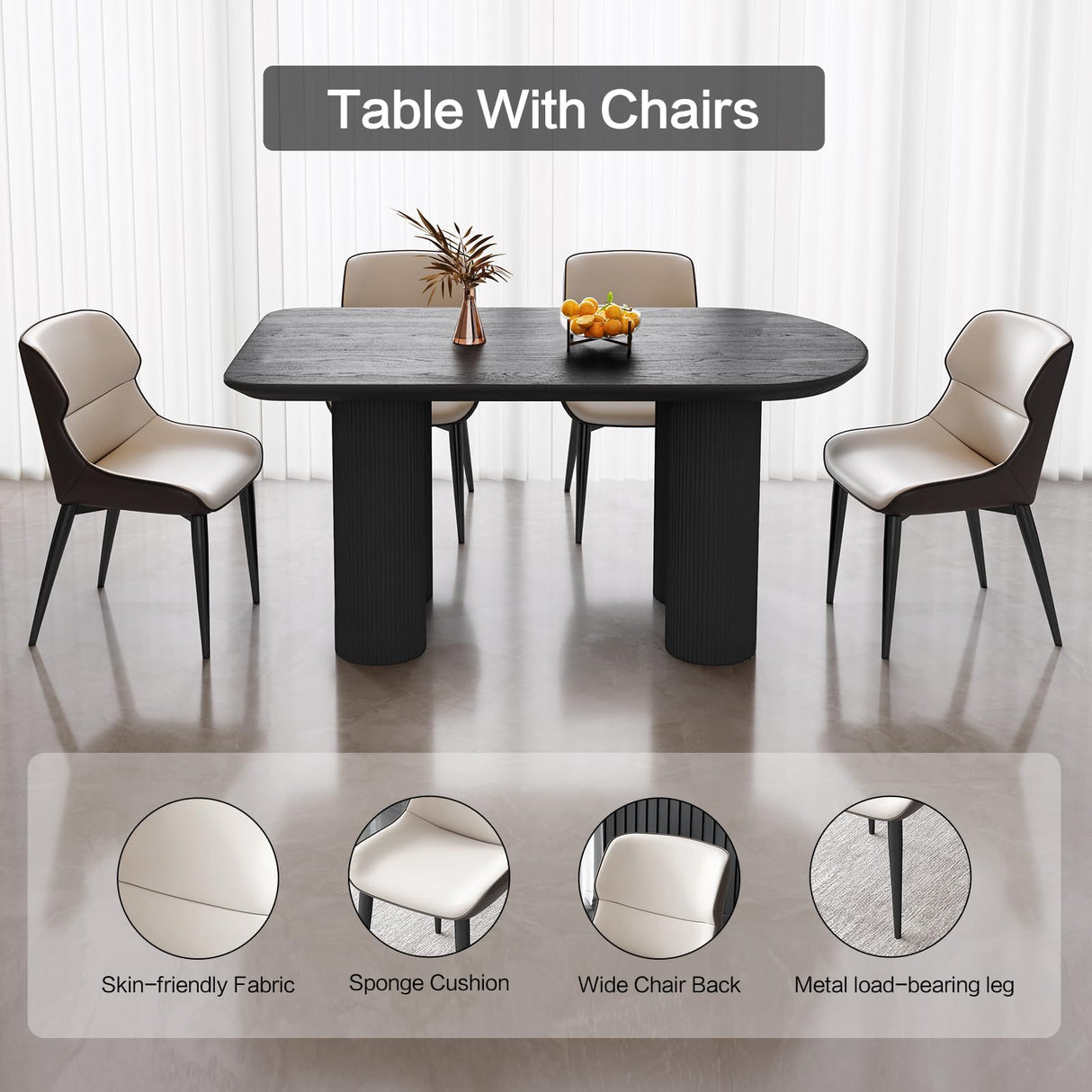 HOTICKME Dining Table Set of 7, 55.11" L Modern Rectangular Dining Table with 6 Chairs for Kitchen, Bar, Dining Room Table Set for 4-6 Person, Indoor Kitchen Table Set, Black HOTICKME