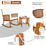 Tangkula Acacia Wood Patio Bistro Set, Outdoor Rocking Chair with Table, Porch Rocker with Thick Cushion of Detachable Cover, Porch Rocking Chair Table Set for Outdoor Indoor Patio Backyard, Teak Tangkula