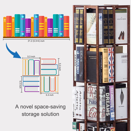 COPREE 5-Tier Walnut Bamboo Rolling Bookshelf with 360° Rotation and Wheels COPREE