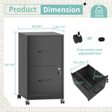 AQY 2 Drawer Mobile File Cabinet with Lock, Rolling Metal Filing Cabinet for Home Office, Vertical File Cabinet on Wheels, Small Black File Storage Cabinets for Legal/Letter/A4 Files Assembly Require AQY