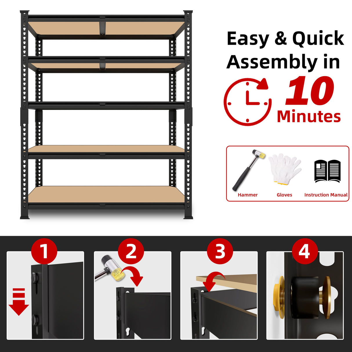 BuxWellBang Heavy Duty Metal Storage Shelves - 35.5" W x 11.8" D x 72" H 5 Tier Adjustable Garage Shelving Unit, Industrial Utility Rack Shelf for Warehouse, Pantry, Kitchen, Black BuxWellBang