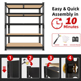 BuxWellBang Heavy Duty Metal Storage Shelves - 35.5" W x 11.8" D x 72" H 5 Tier Adjustable Garage Shelving Unit, Industrial Utility Rack Shelf for Warehouse, Pantry, Kitchen, Black BuxWellBang