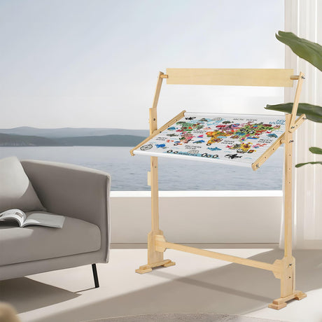 Cross Stitch Frame Wooden Embroidery Floor Stand 360° Rotation Needlework Stand Frame Holder Lap Hands Stand with Adjustable Frame 75 x 40cm Greensen